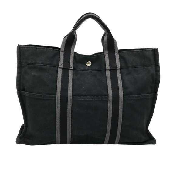 HERMES Bag Handbag Black Canvas Yell line Authentic - Picture 2 of 9